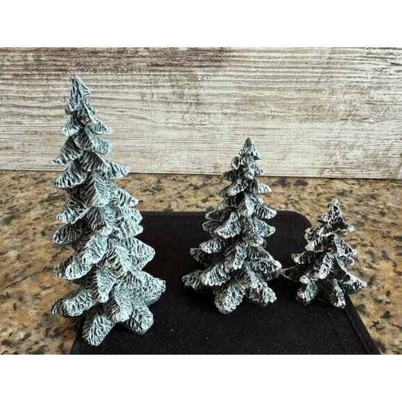 3 Snow Flocked Christmas Trees 3”- 5”in Village Square Mervyns Resin - Picture 6 of 7